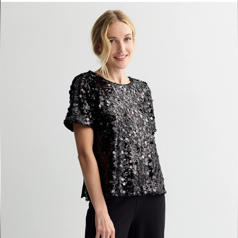 Nine West Black Sequin Blouse